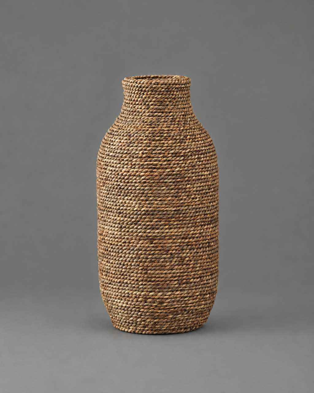 Woven Seagrass and Wood Vase