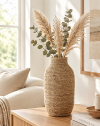 Woven Seagrass and Wood Vase