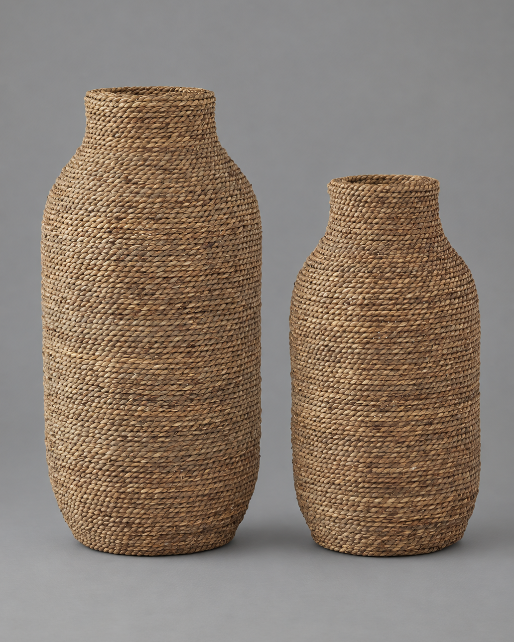 Woven Seagrass and Wood Vase