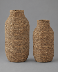 Woven Seagrass and Wood Vase