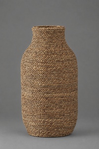Woven Seagrass and Wood Vase