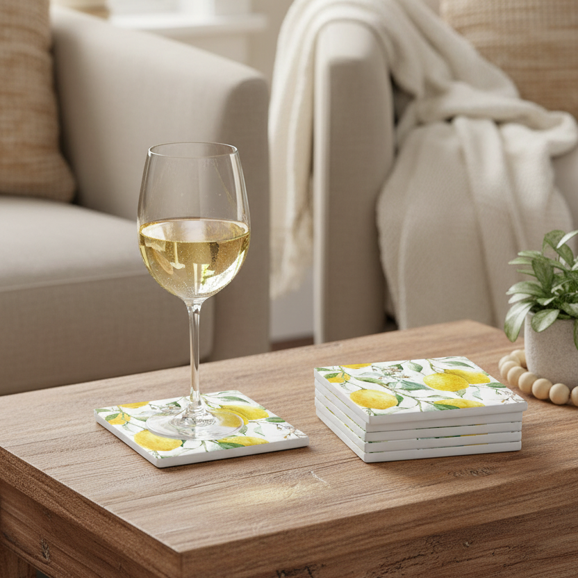 Ceramic Coaster Set of 6 Fresh Lemon