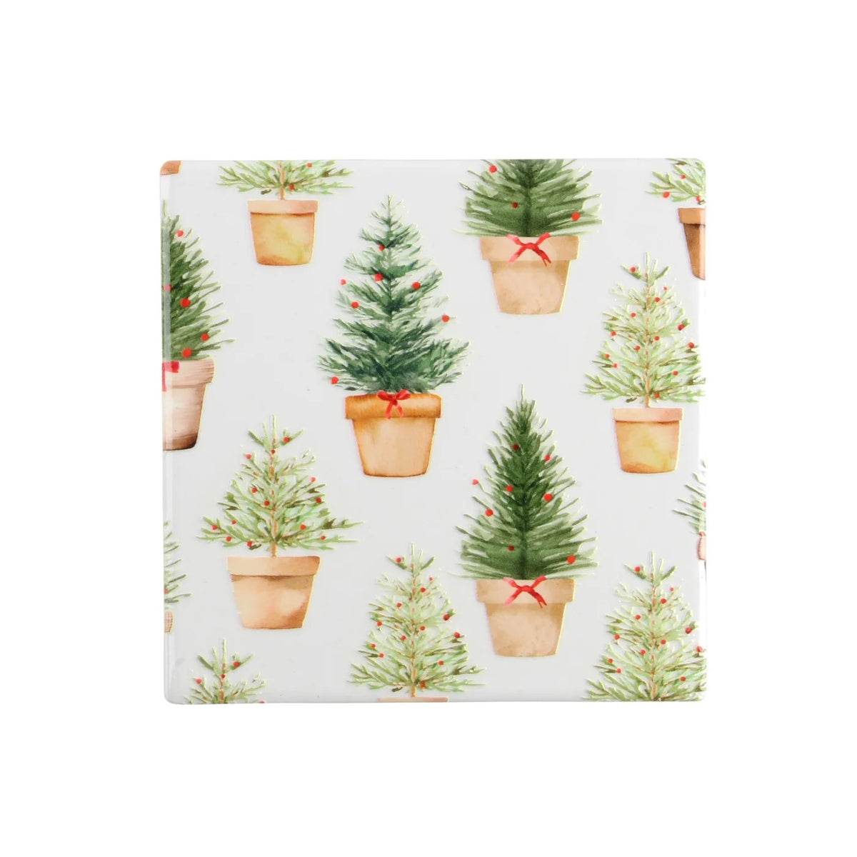 Ceramic Coaster Set of 6 Holiday Trees in Pots