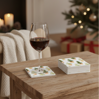 Ceramic Coaster Set of 6 Holiday Trees in Pots