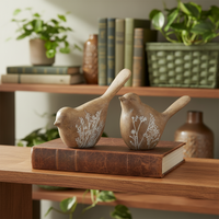 Brown Resin Flower Embossed Bird