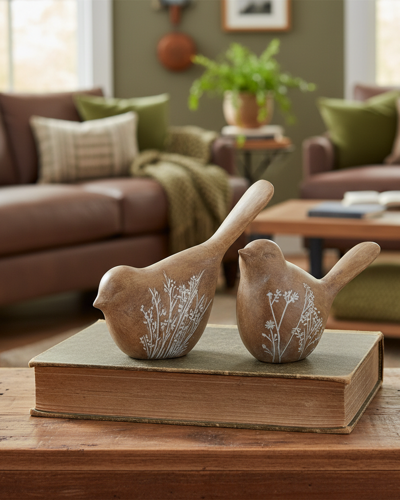 Brown Resin Flower Embossed Bird