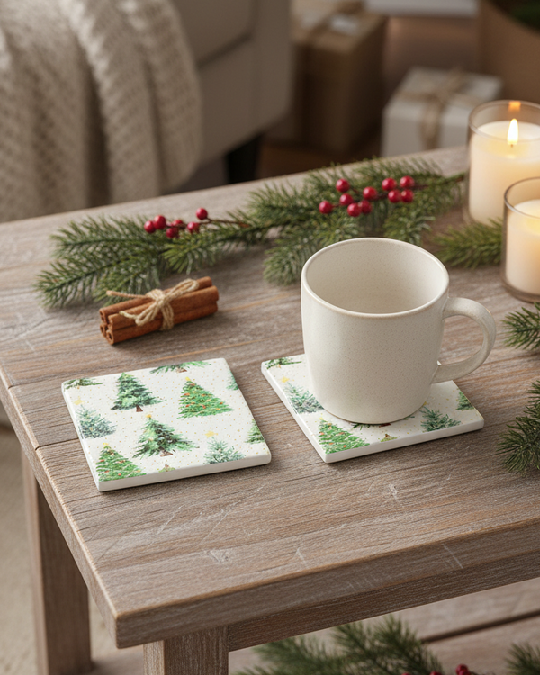 Ceramic Coaster Set of 6 Confetti Trees