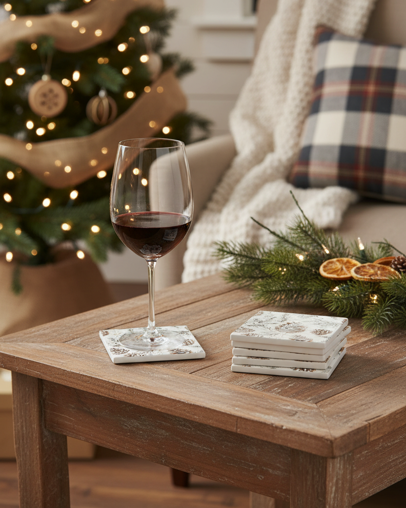 Ceramic Coaster Set of 6 Pinecone Firs