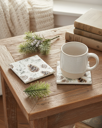 Ceramic Coaster Set of 6 Pinecone Firs
