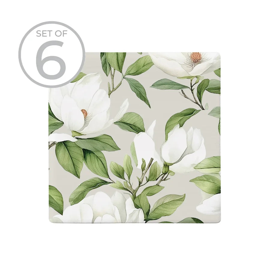 Coaster Set of 6 White Blossom