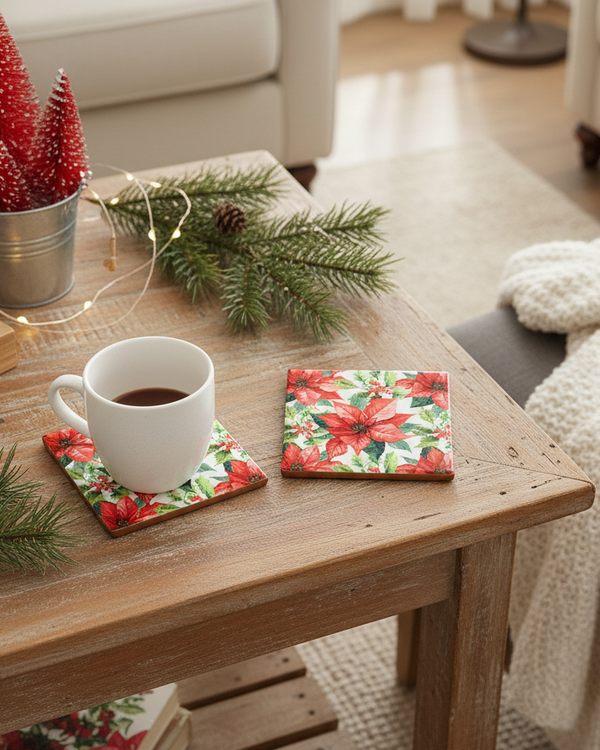 Ceramic Coaster Set of 6 Poinsettia