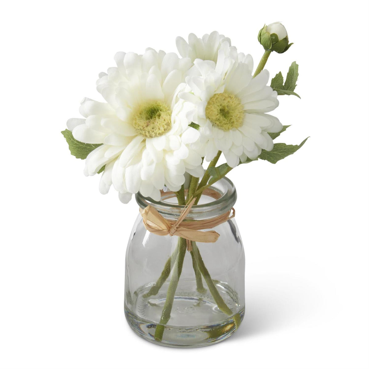 Mini White Daisy Bouquet in Glass Vase With Faux Water