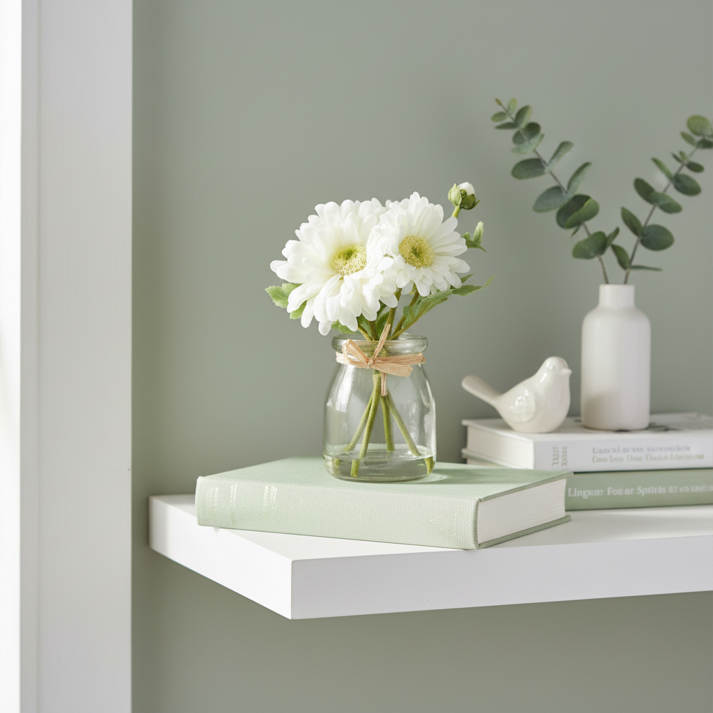 Mini White Daisy Bouquet in Glass Vase With Faux Water