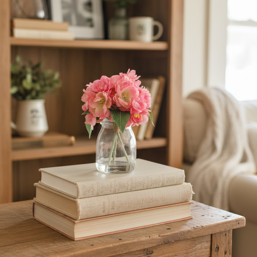 Mini Pink Cherry Blossom Bouquet in Glass Vase With Faux Water