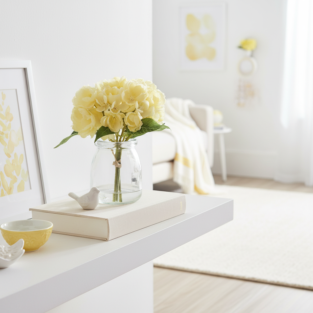 Mini Yellow Cherry Blossom Bouquet in Glass Vase With Faux Water