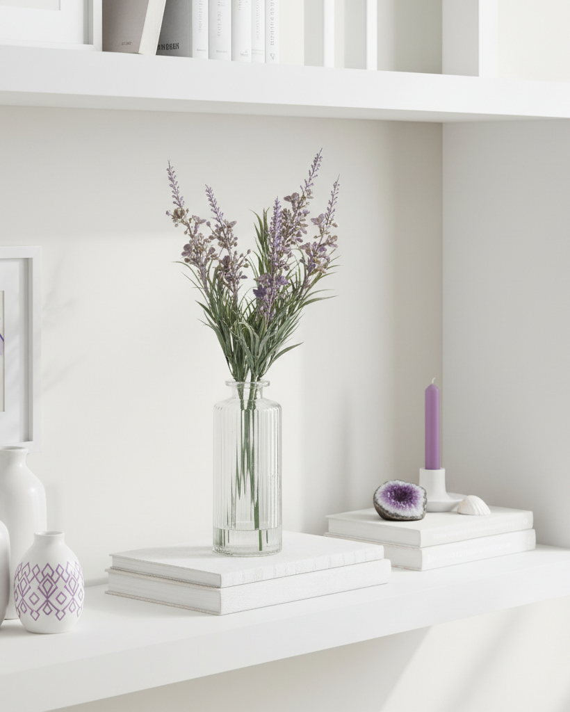 Purple Lavender Bouquet in Glass Vase With Faux Water