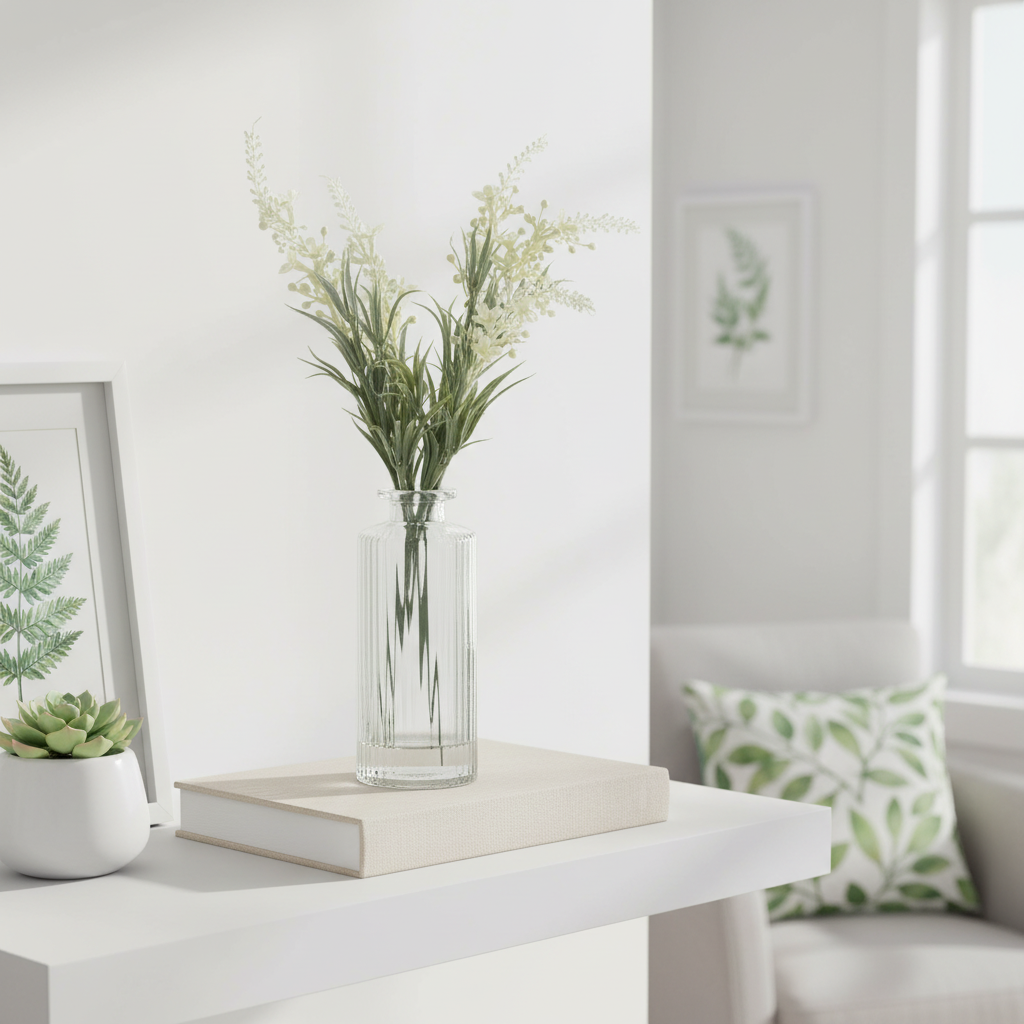 White Lavender Bouquet in Glass Vase With Faux Water