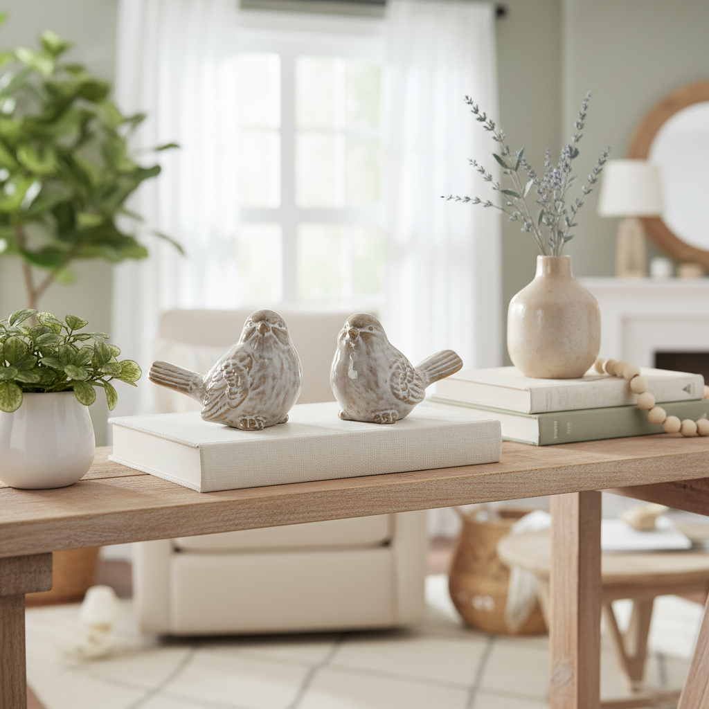 Cream and Taupe Glazed Bird