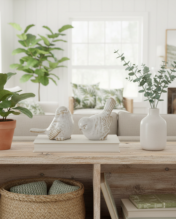 Cream and Taupe Glazed Bird