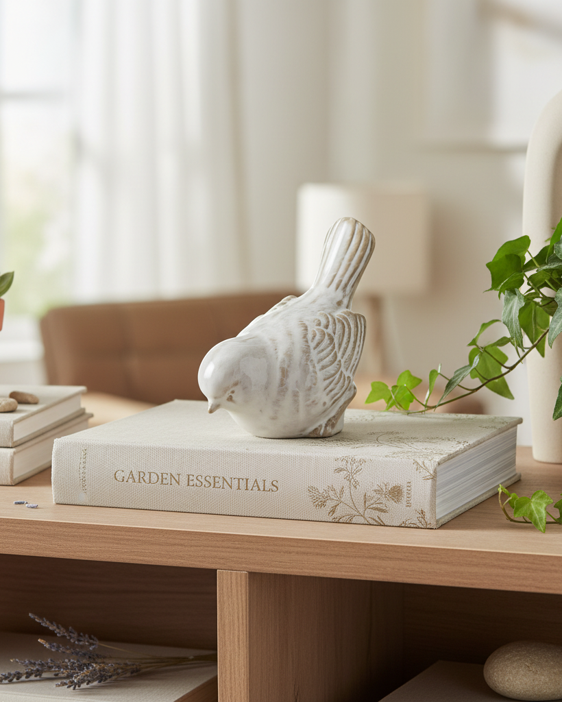 Cream and Taupe Glazed Bird