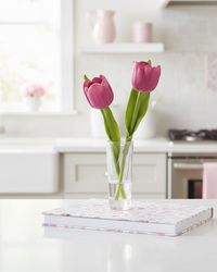 Fuchsia Real Touch Tulip Duo in Glass Vase With Faux Water