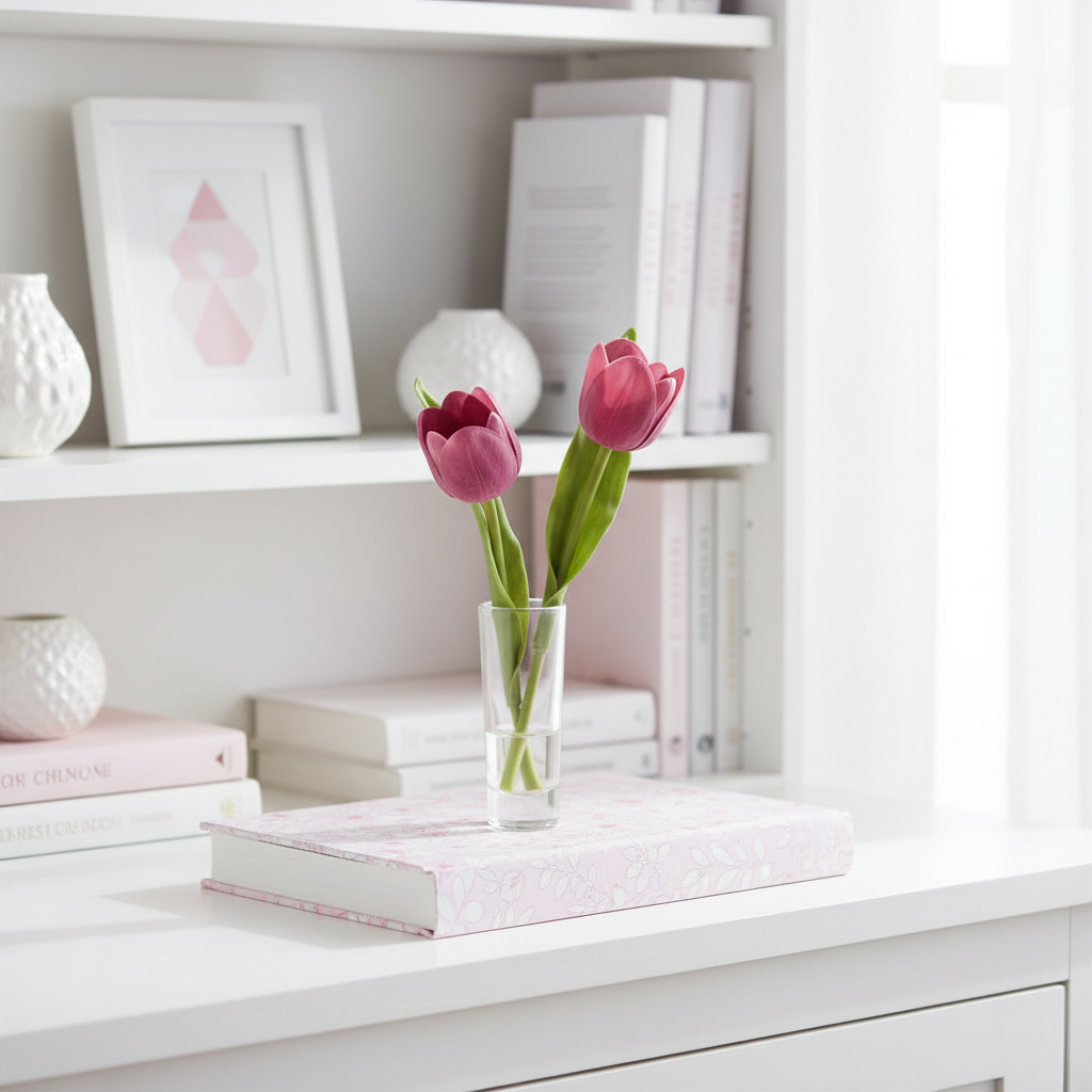 Fuchsia Real Touch Tulip Duo in Glass Vase With Faux Water