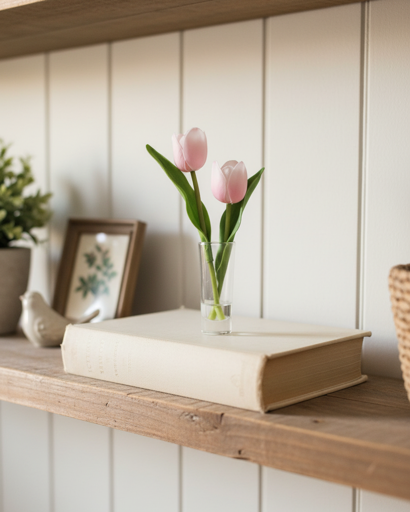 Pink Real Touch Tulip Duo in Glass Vase With Faux Water