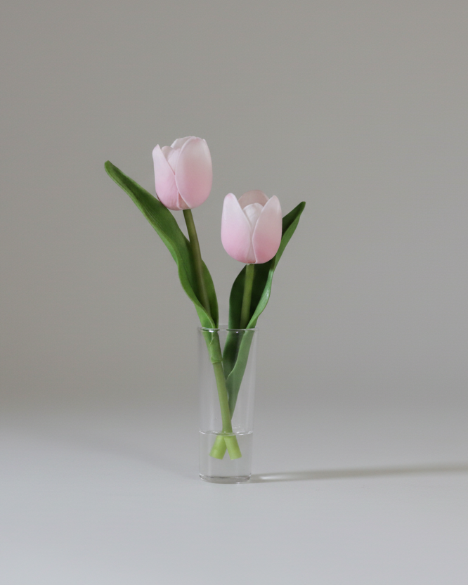 Pink Real Touch Tulip Duo in Glass Vase With Faux Water