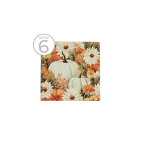 Ceramic Coaster Set of 6 White Pumpkin Garden