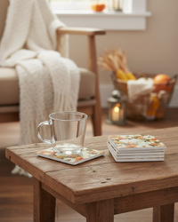 Ceramic Coaster Set of 6 White Pumpkin Garden