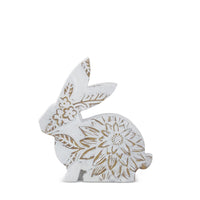 Whitewashed Floral Carved Resin Bunny Sitting