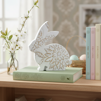 Whitewashed Floral Carved Resin Bunny Sitting