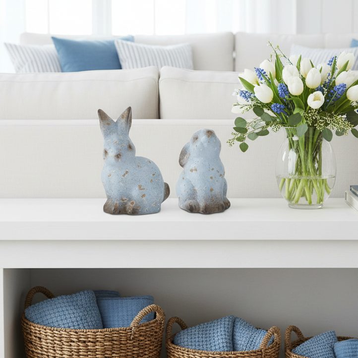 Weathered Blue Terracotta Bunny