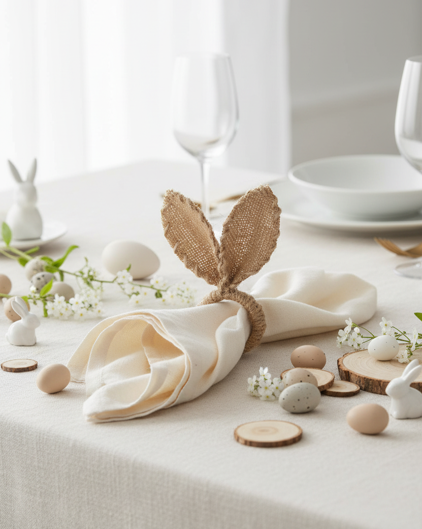 Burlap and Jute Bunny Ears Napkin Ring