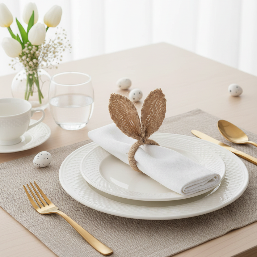 Burlap and Jute Bunny Ears Napkin Ring