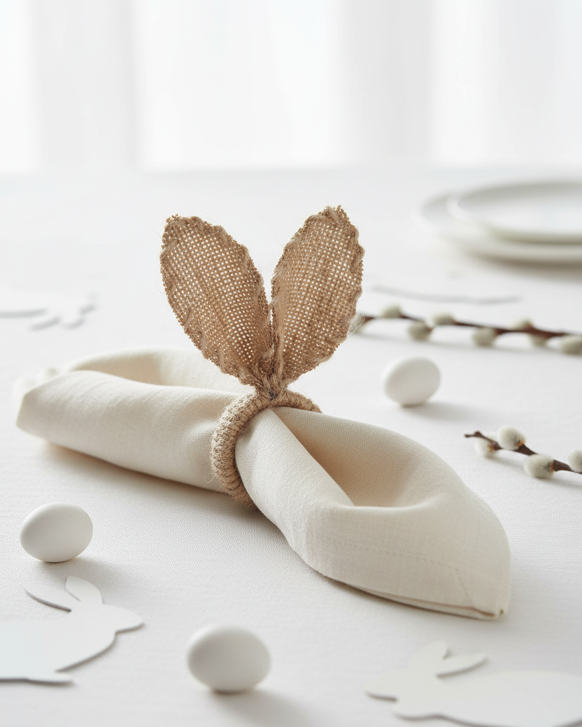 Burlap and Jute Bunny Ears Napkin Ring