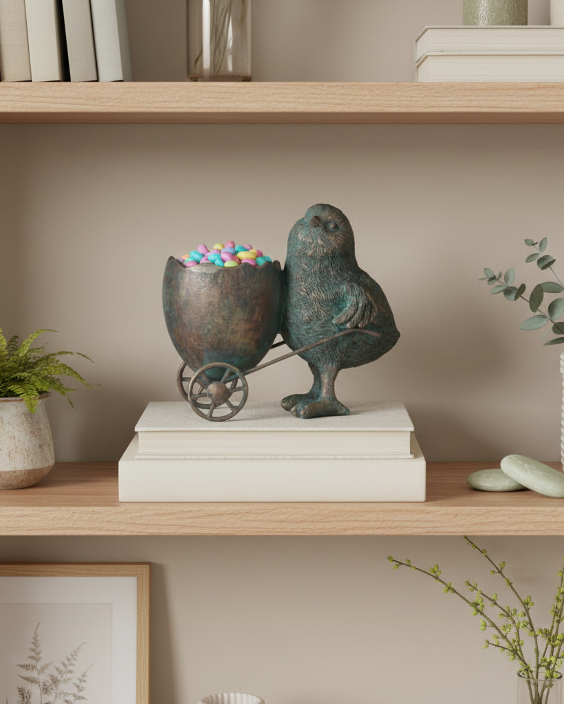 Green and Copper Chick with Egg Cart