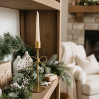 Bow Foil Accent Taper Gold Candle Holder