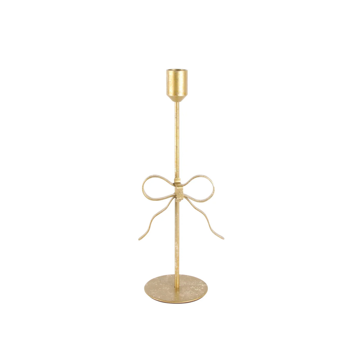 Bow Foil Accent Taper Gold Candle Holder