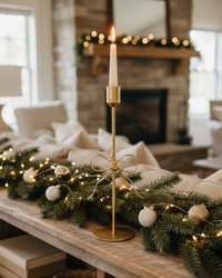 Bow Foil Accent Taper Gold Candle Holder