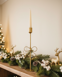 Bow Foil Accent Taper Gold Candle Holder