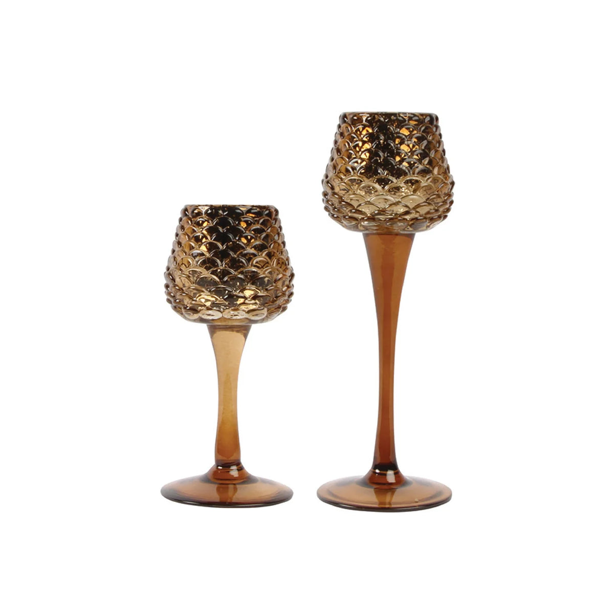 Pinecone Mercury Glass Textured Candle Holders Set of 2