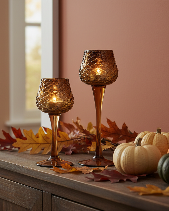Pinecone Mercury Glass Textured Candle Holders Set of 2