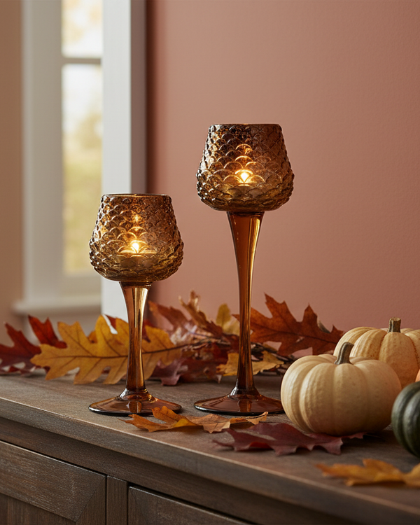 Pinecone Mercury Glass Textured Candle Holders Set of 2