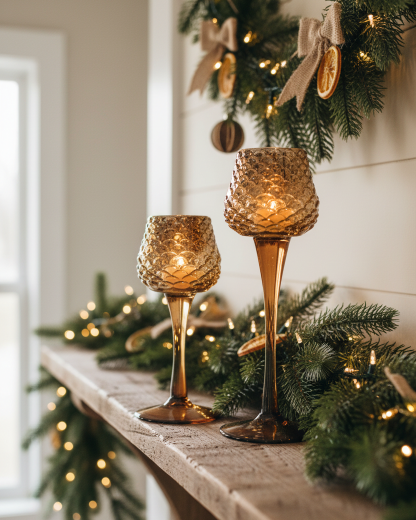 Pinecone Mercury Glass Textured Candle Holders Set of 2