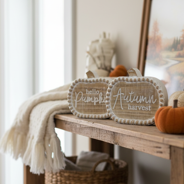 Wood Engraved Harvest Pumpkin Block