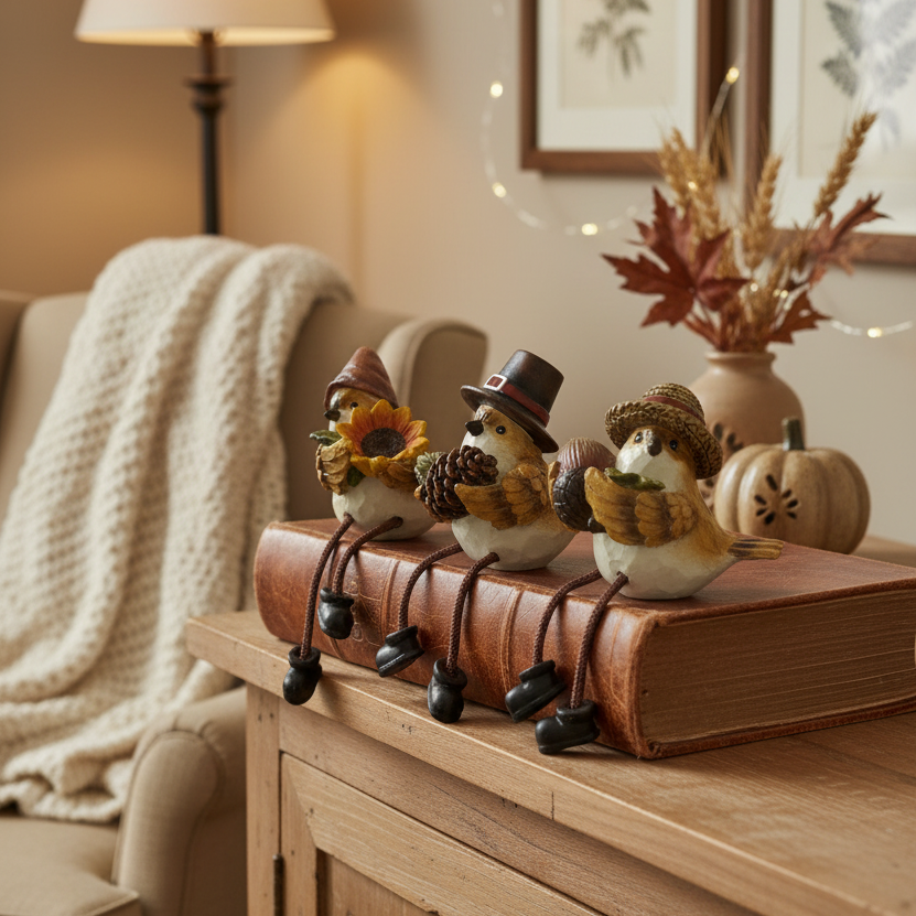 Harvest Bird With Hat Shelf Sitter