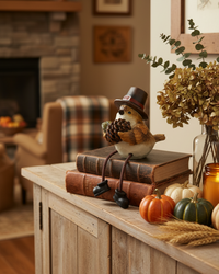 Harvest Bird With Hat Shelf Sitter