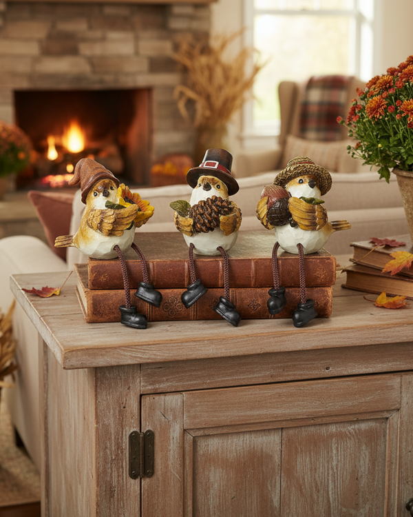 Harvest Bird With Hat Shelf Sitter