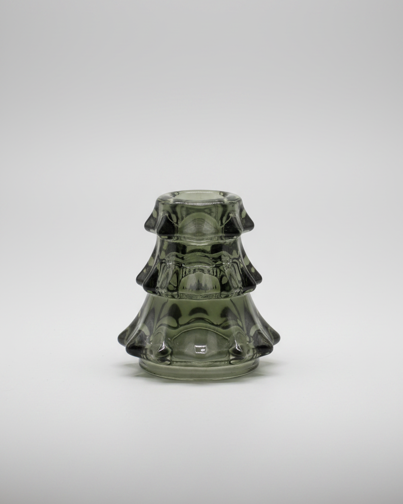Green Glass Tree Taper Candle Holder